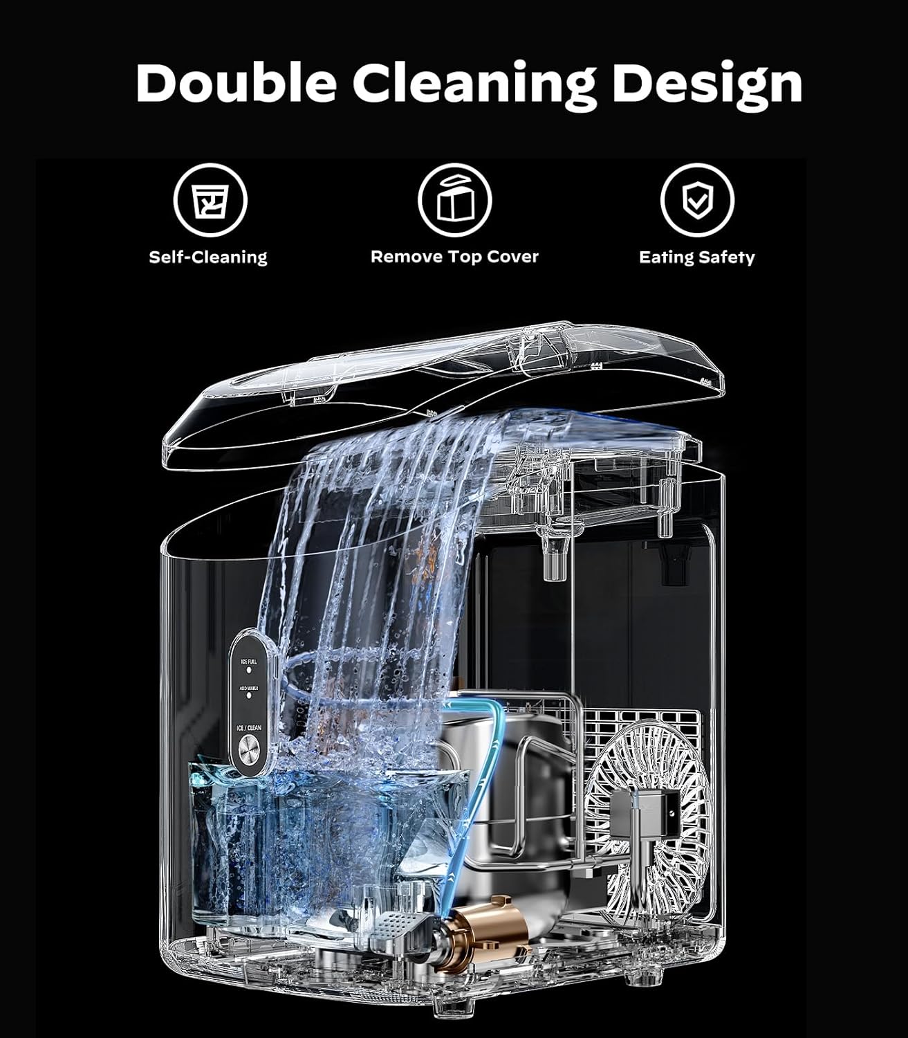 Nugget Ice Maker Countertop, Silonn Chewable Pellet Ice Machine with Self-Cleanin Function, Portable Ice Makers for Home Kitchen Officce, Black