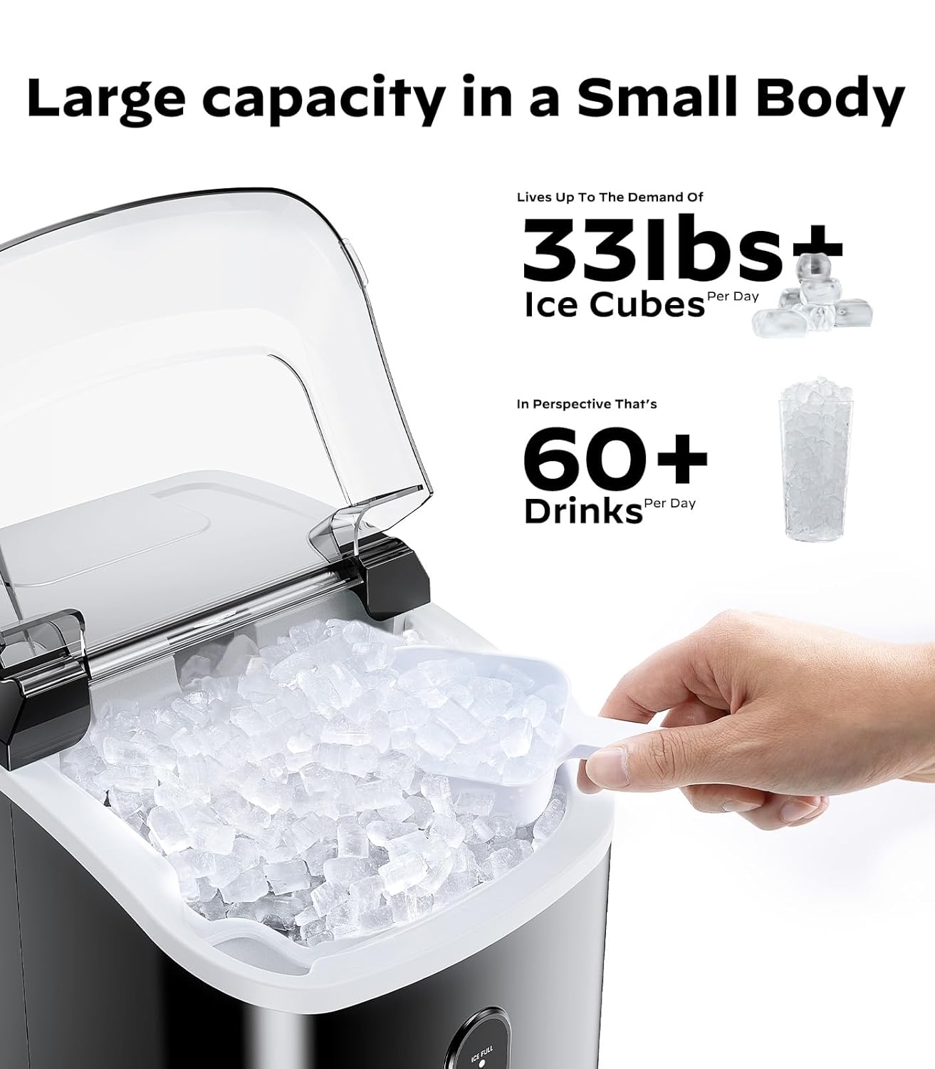 Nugget Ice Maker Countertop, Silonn Chewable Pellet Ice Machine with Self-Cleanin Function, Portable Ice Makers for Home Kitchen Officce, Black