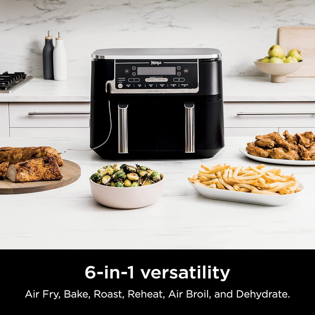 DualZone Smart XL Air Fryer with 2 Independent Baskets, Smart Cook Thermometer for Perfect Doneness, Match Cook & Smart Finish to Roast, Dehydrate & More, Grey